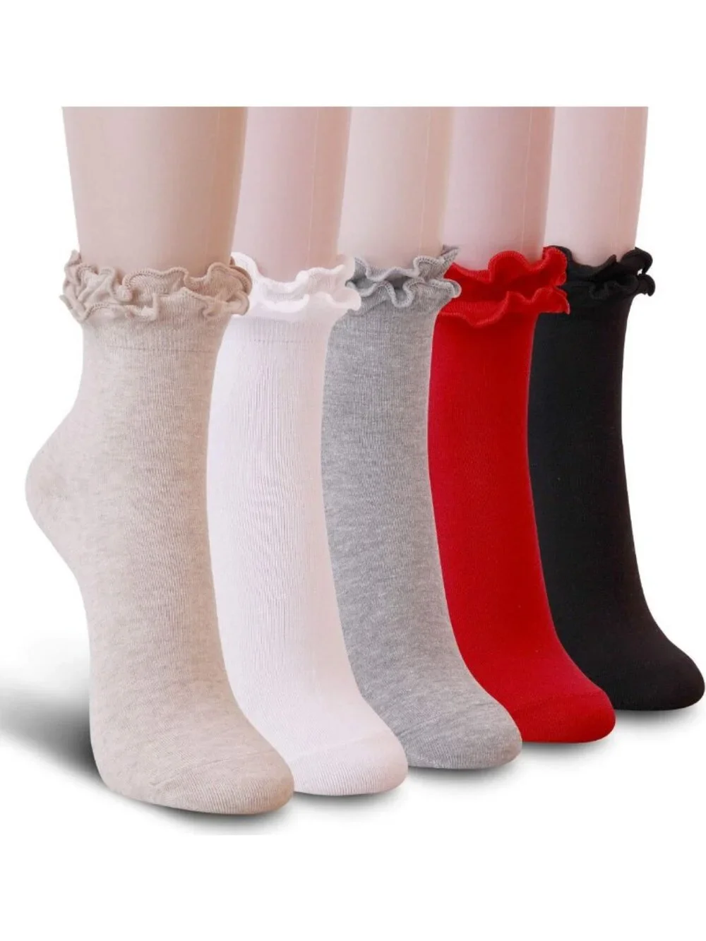 Women's Double Ruffle Ankle Crew Socks - Cotton Lace Trim, Pack of 3/5